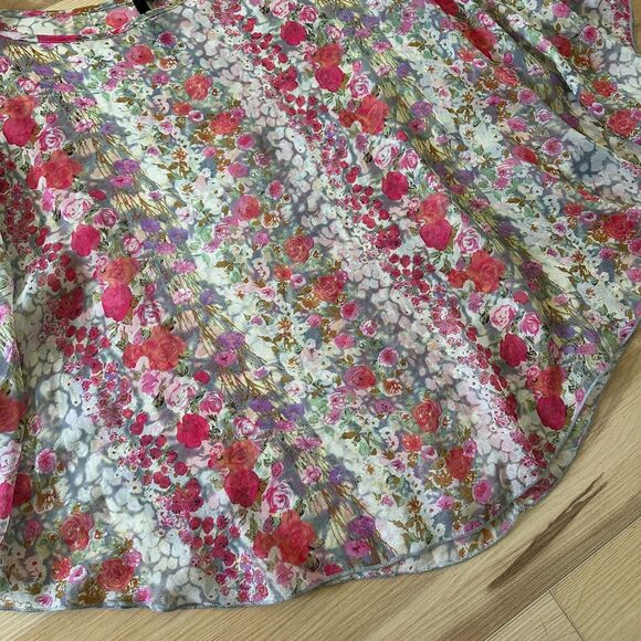 Bellatrix Womens 100% Silk Floral Poncho Top Blouse Sheer Roses Boho Size Medium - Picture 2 of 5
